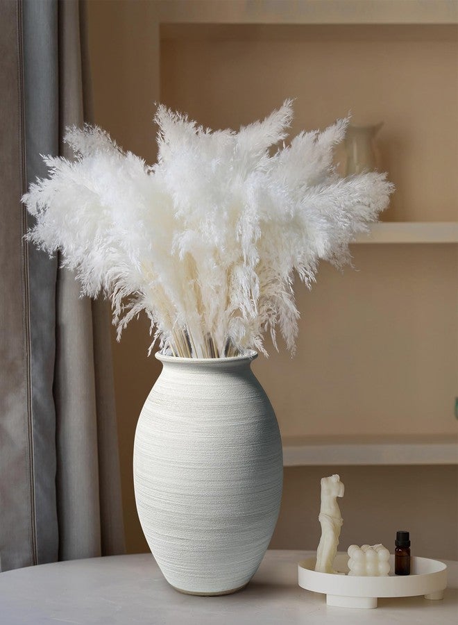 GeLive Ceramic Rustic Vase Handmade Whitewashed Pottery Jar for Farmhouse, Table Centerpiece Holds Fresh/Dried Flowers, Neutral Home Decor, 9 inch Retro Vase for Eucalyptus, Olive, Gray White - Image 4